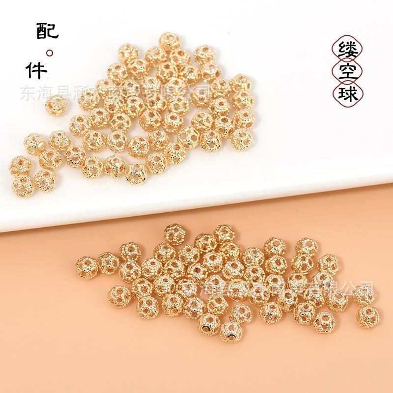 14K Gold-Plated Color Retention Copper Plating Hollow Ball Spacer Beads Beads Accessories DIY Handmade Bead String Jewelry Bracelet Necklace Accessories Wholesale