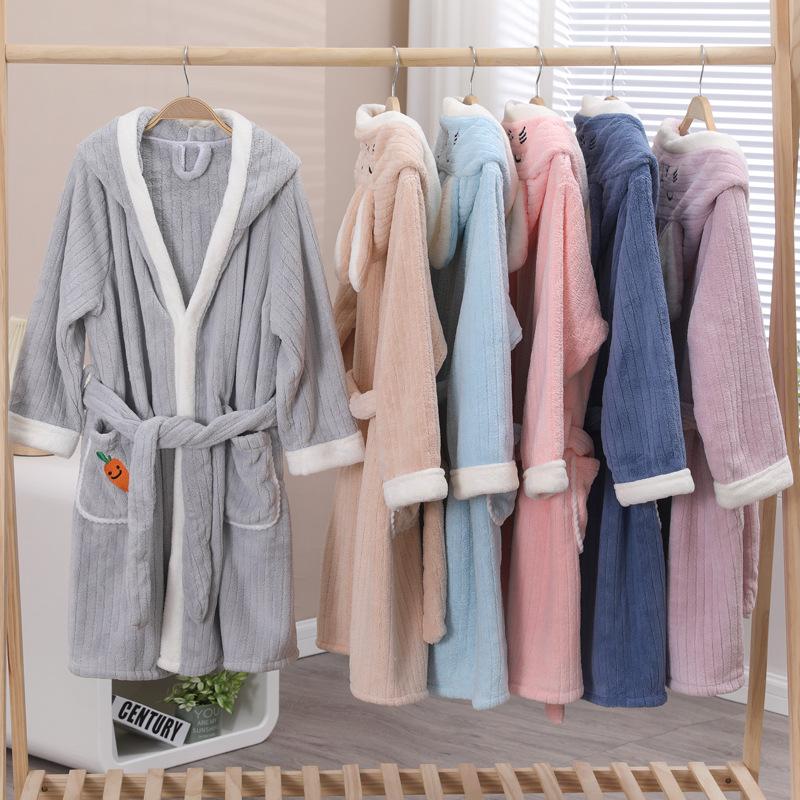 absorbent thickened children's bathrobes coral velvet shan hoodie cloak