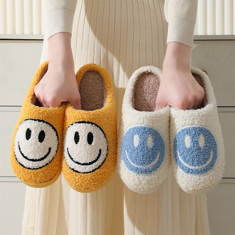 2022 smiley face korean style autumn and winter men's and women's couple cotton slippers home indoor cute platform cartoon non-slip slippers full figure