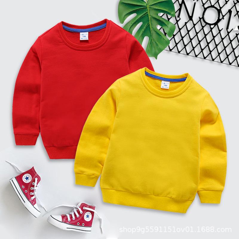 children's clothing 2024 children solid color hoodie children's long-sleeved boys and girls 100% cotton top new blank bottoming shirt