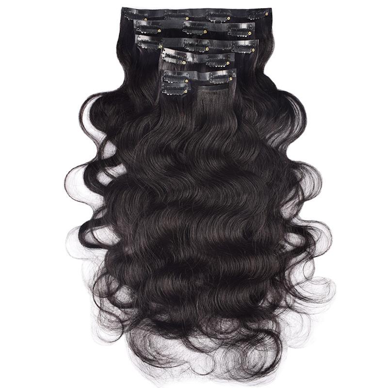 human hair hairpiece clip body wave seamless hair extension human hair cross-border wig nk0175 Item Picture