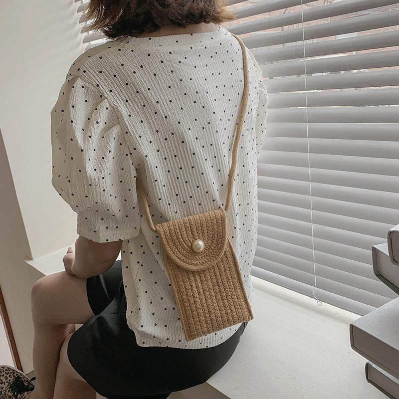 customized mori braided cell phone bag new women's bag summer woven bag satchel korean mini shoulder messenger bag Specification drawing