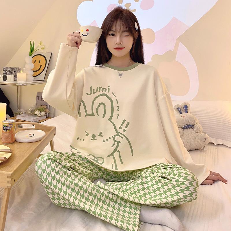 pajamas women's long-sleeved trousers sweet girl cute cartoon korean ladies home leisure suit spring and autumn can be worn outside Specification drawing