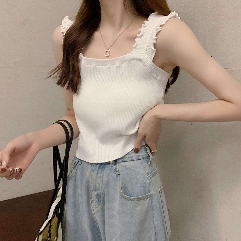 Camisole Women's Inner Wear Summer Hot Girl Design Sense Niche Bottoming Ins White Knitted Fabric Top All-Matching Outer Wear