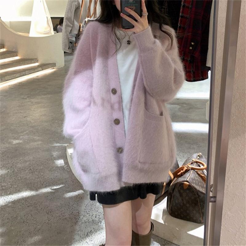 mink-like wool soft glutinous sweater coat for women autumn and winter new gentle casual mid-length loose sweater cardigan for women