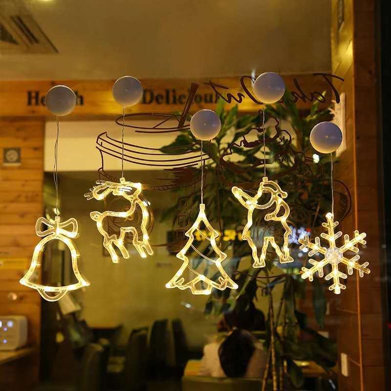 led christmas light sucker light snowman bell elk window shop christmas atmosphere decoration hanging light colored light