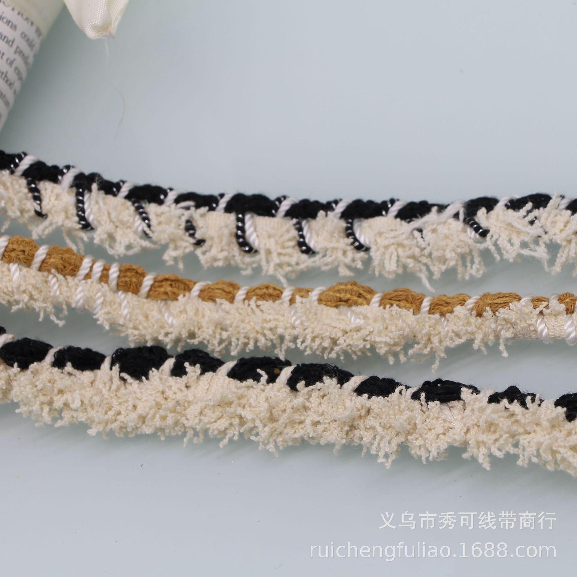 new black and white gold and silver stitching korean classic style tassel ribbon woven twist braid lace clothes edge cuff Specification drawing