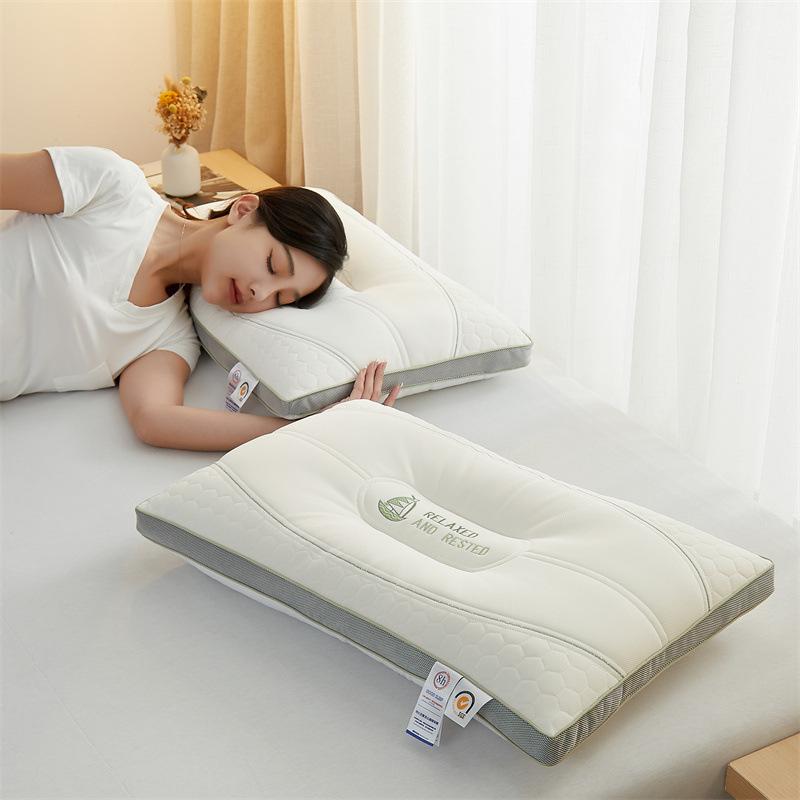 cotton pillow core quilted feather velvet three-dimensional pillow embroidery latex pillow high-end washable pure cotton hotel pillow wholesale details Picture