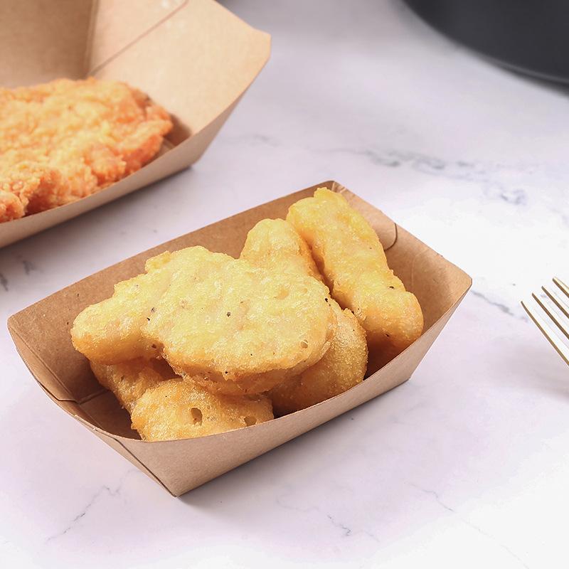 Disposable Lunch Box Kraft Paper Paper Food Tray Paper Box Barbecue Plate French Fries Fried Chicken Yam Pasta Dried Bean Curd to-Go Box Degradable Specification drawing