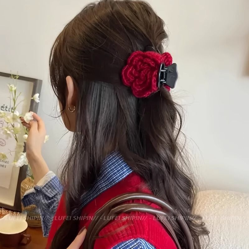 Cute red rose flower clips, New Year red handcrafted flower art hair clips, Chenmo accessories, hair clips wholesale detail image 19