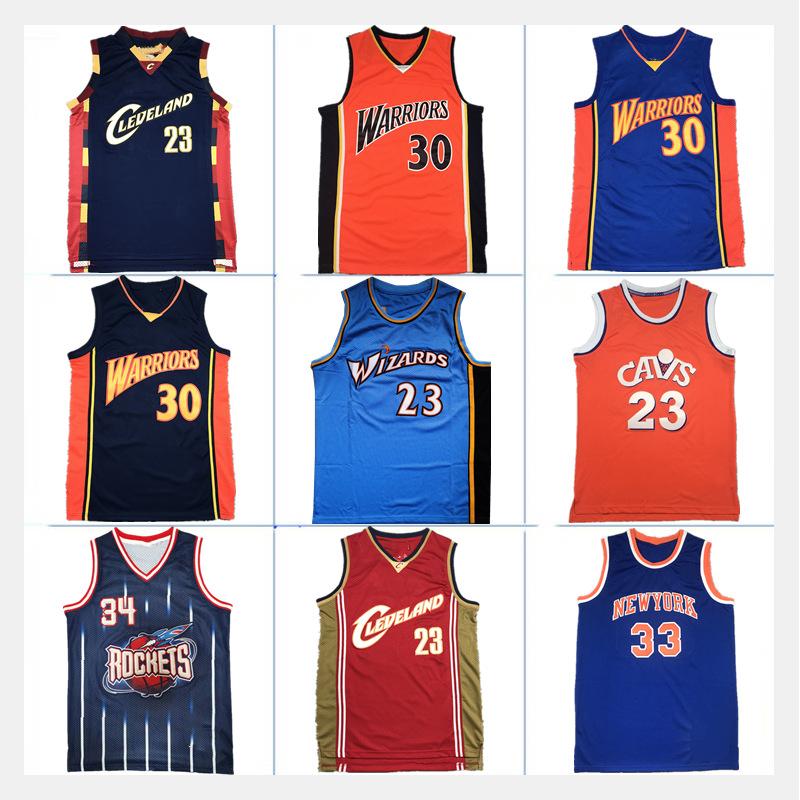 Basketball Wear NBA Lakers 23# James Warriors 30 Curry Rocket 34 Vintage Embroidered Sports Vest Jersey