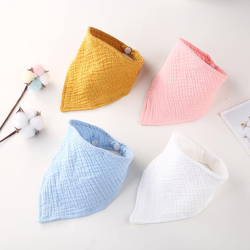 double-layer gauze solid color cotton baby bib european and american muslin baby bibs children crepe triangular binder full figure