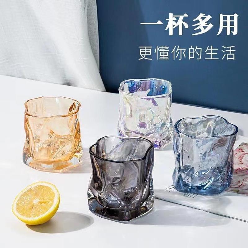 批发家用不规则加厚杯炫彩威士忌杯啤酒杯高颜值扭扭杯水杯玻璃杯