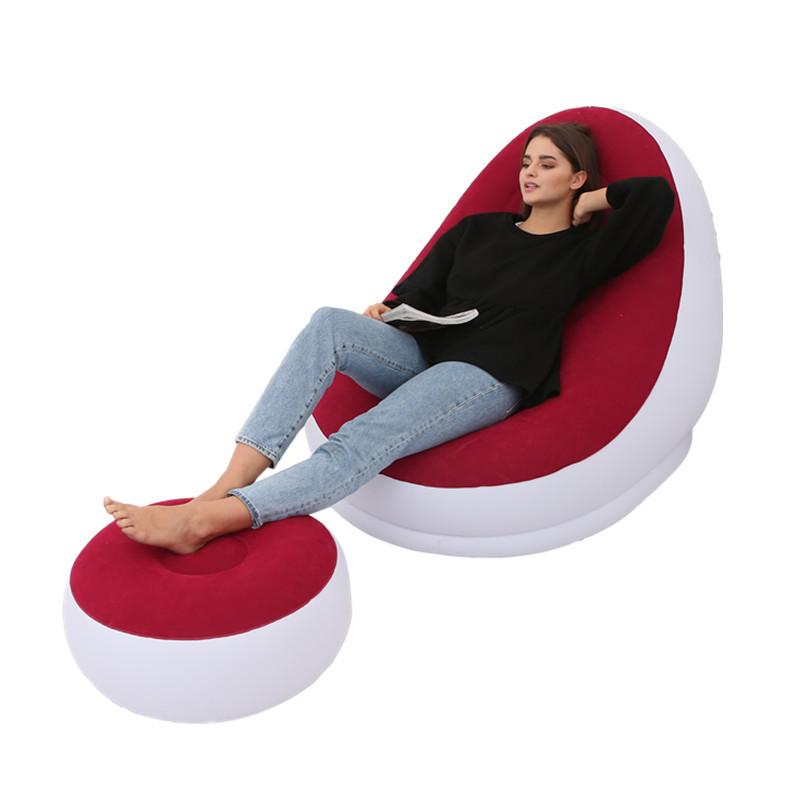New Inflatable Lounger Portable with Foot Mat Lazy Sofa Flocking Bed Outdoor Furniture Gift Wholesale Item Picture