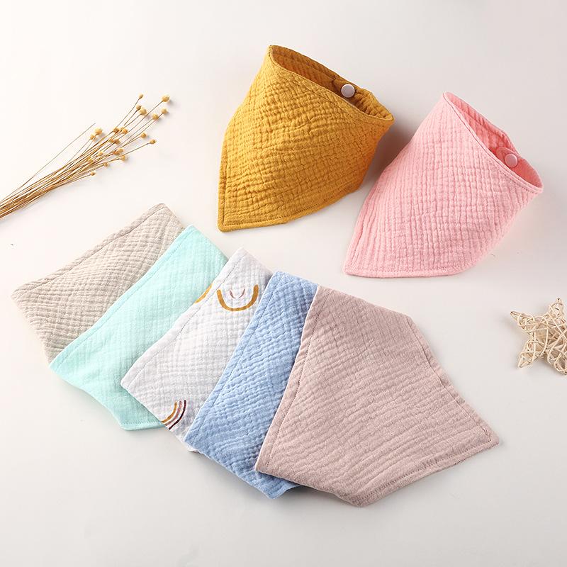 double-layer gauze solid color cotton baby bib european and american muslin baby bibs children crepe triangular binder details Picture