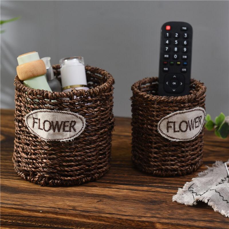 Straw Vintage Pen Holder Office Rattan-like Desktop Storage Basket Creative Stylish and Versatile Art Study Decoration
