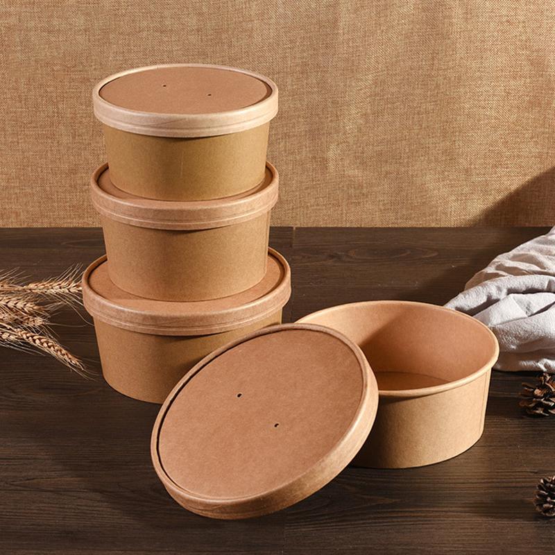 Spot Takeaway Disposable Covered Paper Soup Bucket Soup Cups Kraft Paper Porridge Bucket Soup Bucket Soup Cups Printable Logo