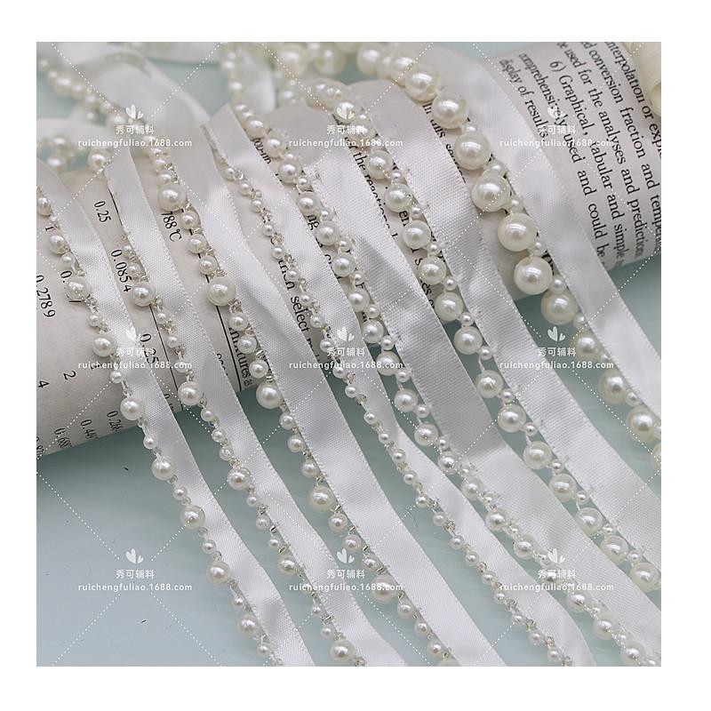 new handmade beaded ribbon inlaid ribbon pearl lace clothing cheongsam hanfu decoration accessories diy accessories Item Picture