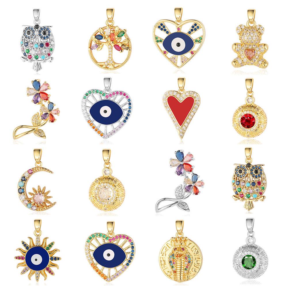 eye crescent sun copper zircon pendant colorful flower life tree diy jewelry accessories owl necklace pendant