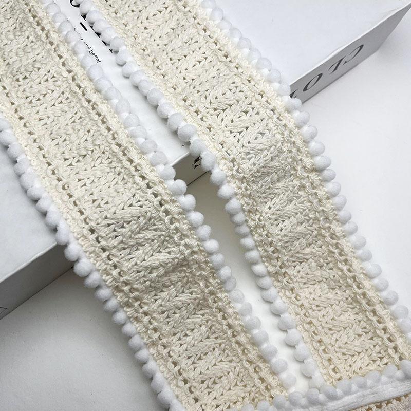 factory direct sales bohemian beach slippers strap knitted ribbon cotton lace stitching fur ball clothing shoe material accessories