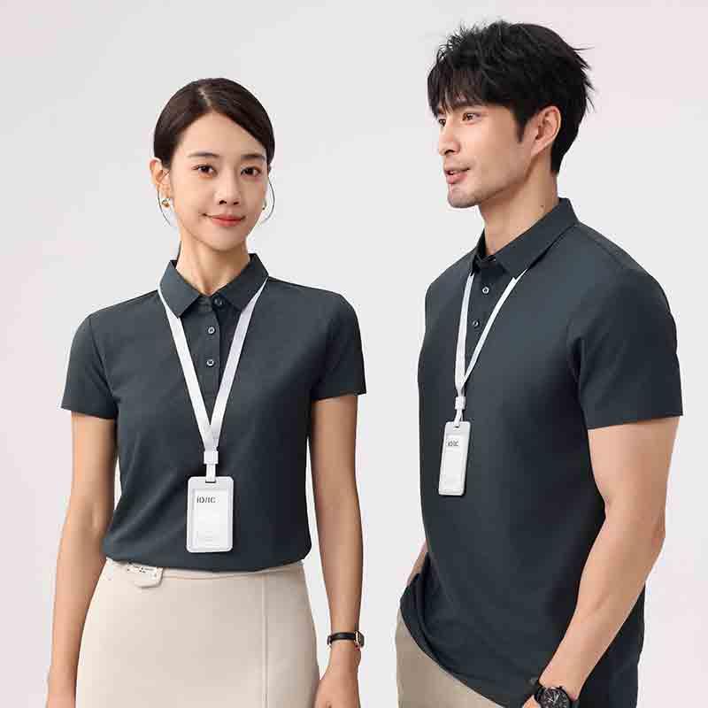 Spring And Summer New Loose And Comfortable Denim Seamless Solid Color Short-Sleeved Lapel Polo Shirt Dx-5A500