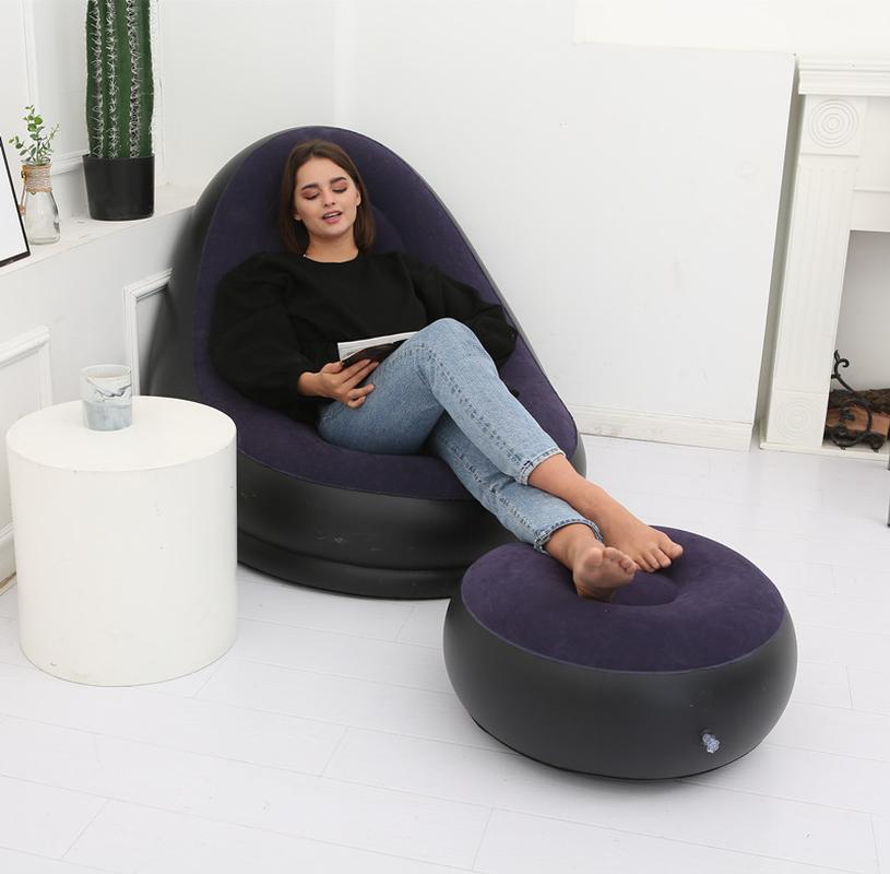 New Inflatable Lounger Portable with Foot Mat Lazy Sofa Flocking Bed Outdoor Furniture Gift Wholesale details Picture