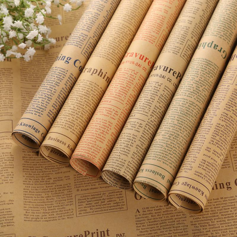 factory wholesale flowers wrapping paper nostalgic english newspaper retro kraft paper flower bouquet packaging materials full figure