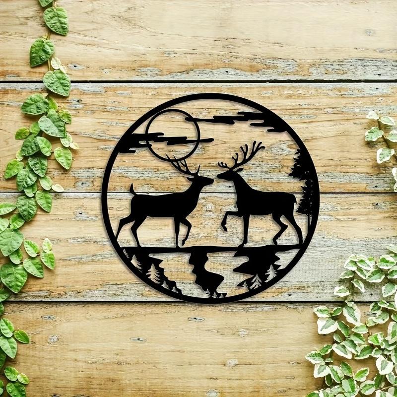 hanging decoration art wall hanging living room decoration domestic cross-border plug-in silhouette courtyard garden metal black iron deer
