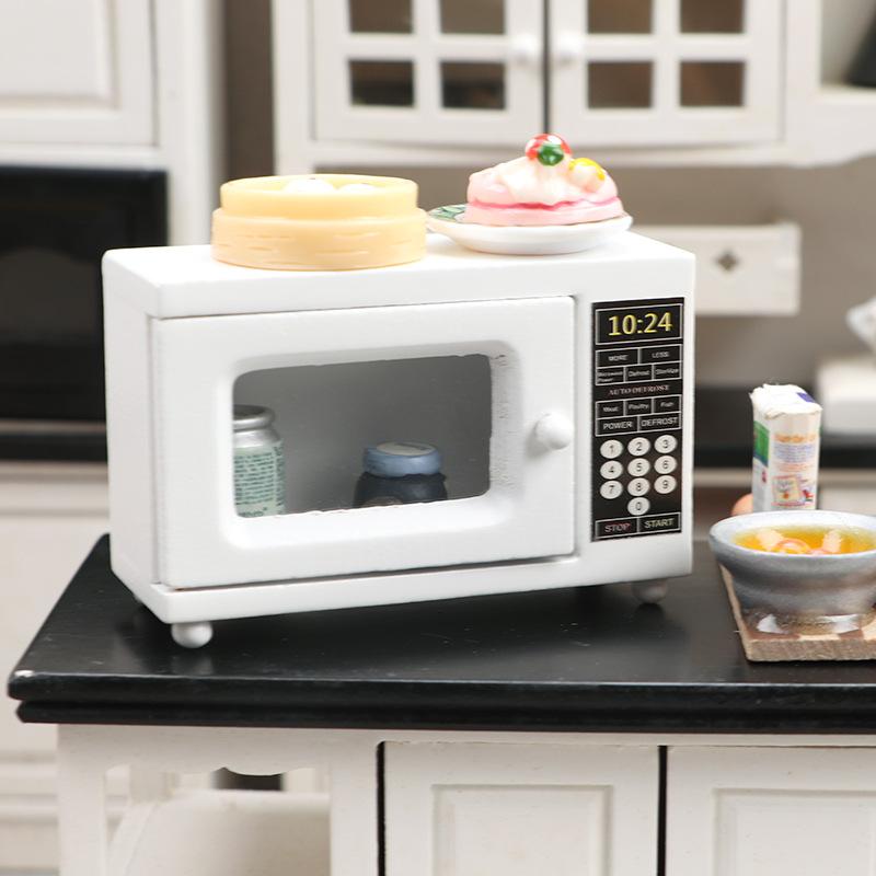 1:12 Dollhouse Dollhouse Wooden Mini Home Kitchen Micro Scene White Microwave Oven Model