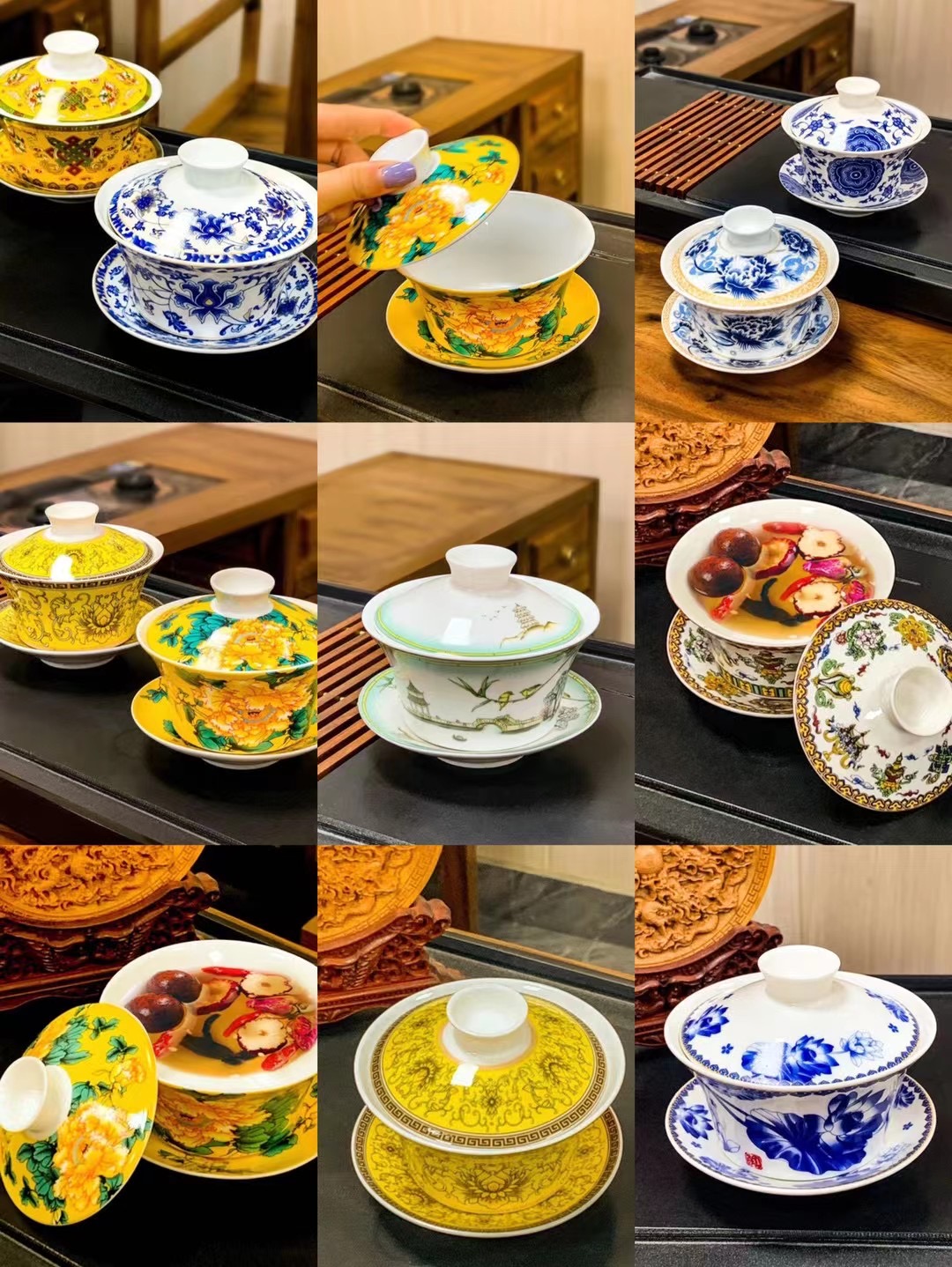 Kun Kun Ceramic Large 320ml Ceramic Covered Bowl Tea Cup, SAN CAI Bowl, SAN Pao Tai Eight Treasures Tea, Ethnic style covered Bowl Tea House Coffee Shop pic 1