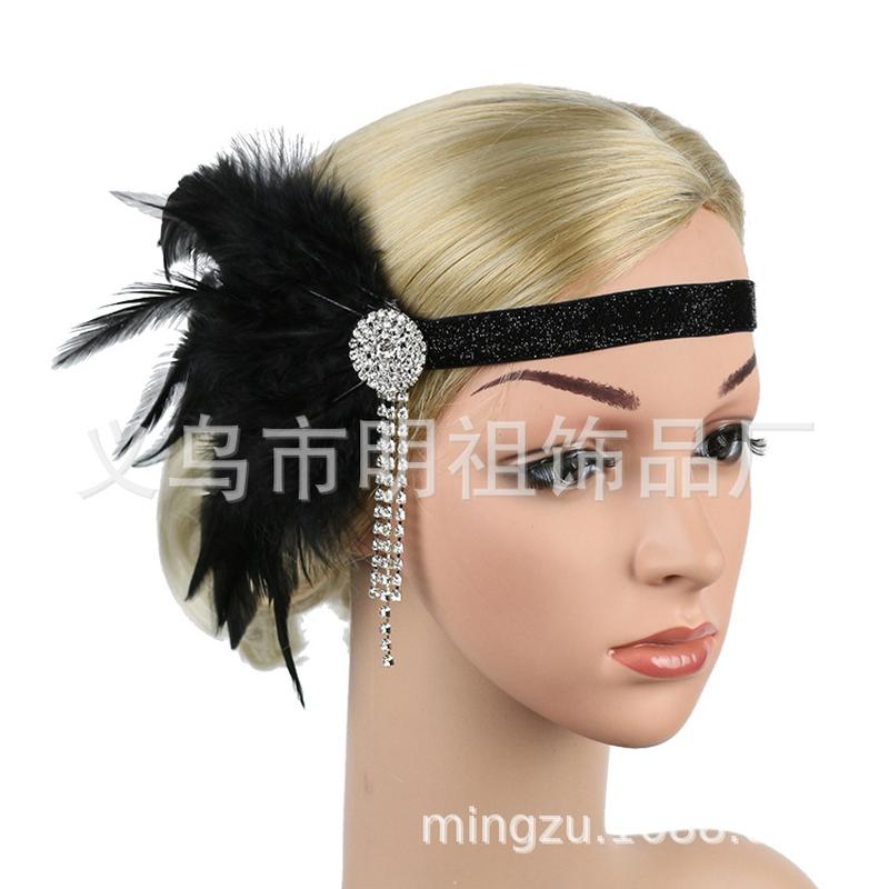original design feather hair band black ostrich hair headdress indian gypsy ethnic style retro dance party headdress