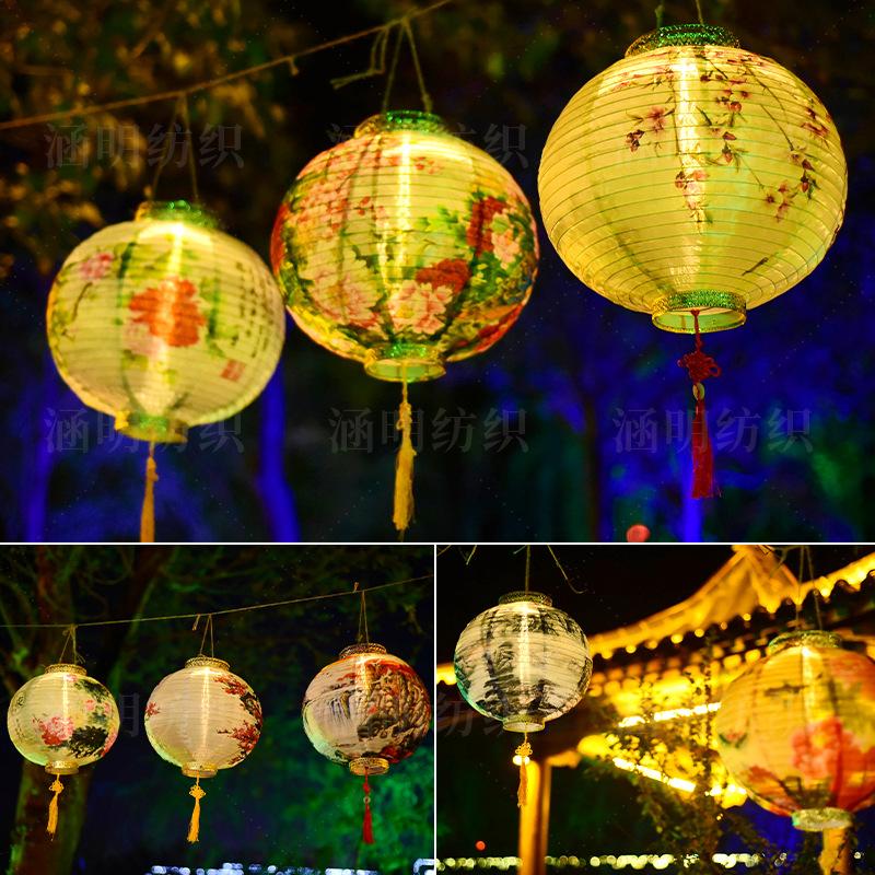 lantern ancient style portable balcony outdoor chandelier outdoor waterproof and sun protection led ink painting chinese style 2023 new Specification drawing
