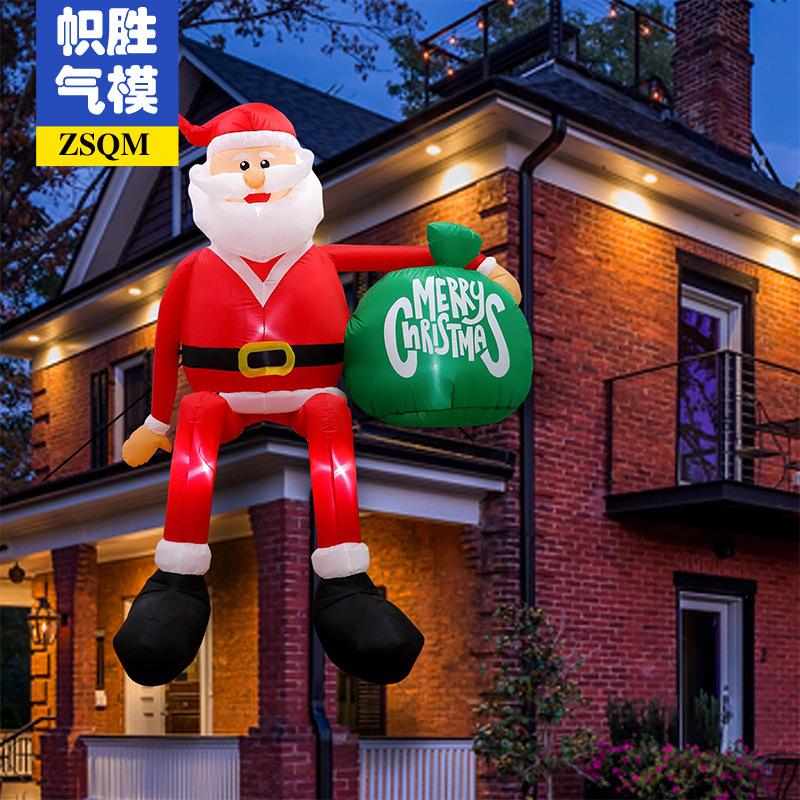 cross-border christmas inflatable model roof window edge decoration led luminous santa claus gift bag inflatable party supplies