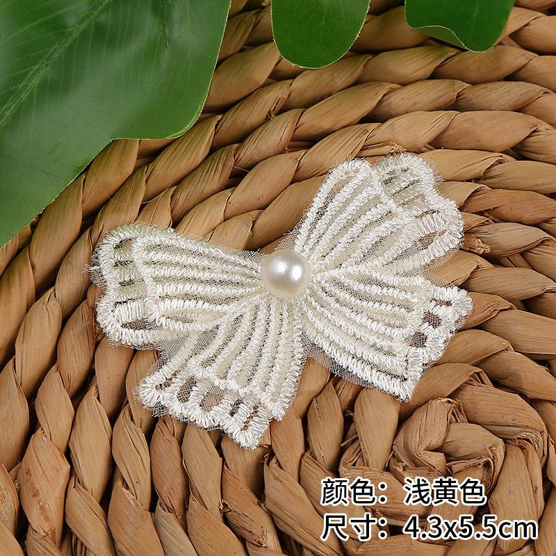 in stock single flower 4.3x5.5cm pearl bow double-layer lace pearl flower wedding lace Specification drawing