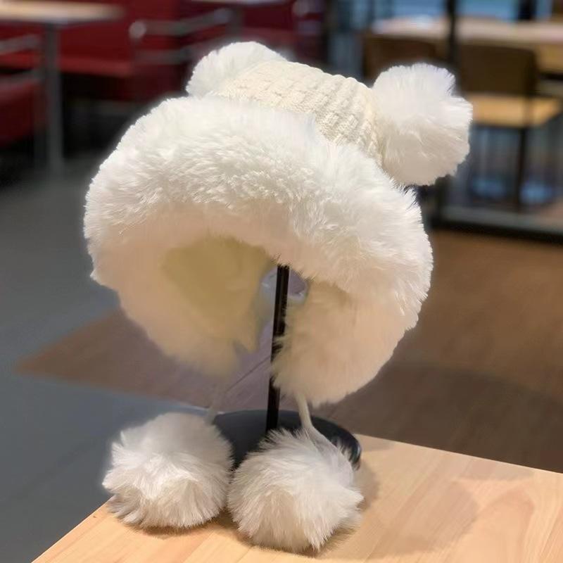 autumn and winter new hat for women cute fleece-lined warm pullover cap knitted hat ear protection korean style wear