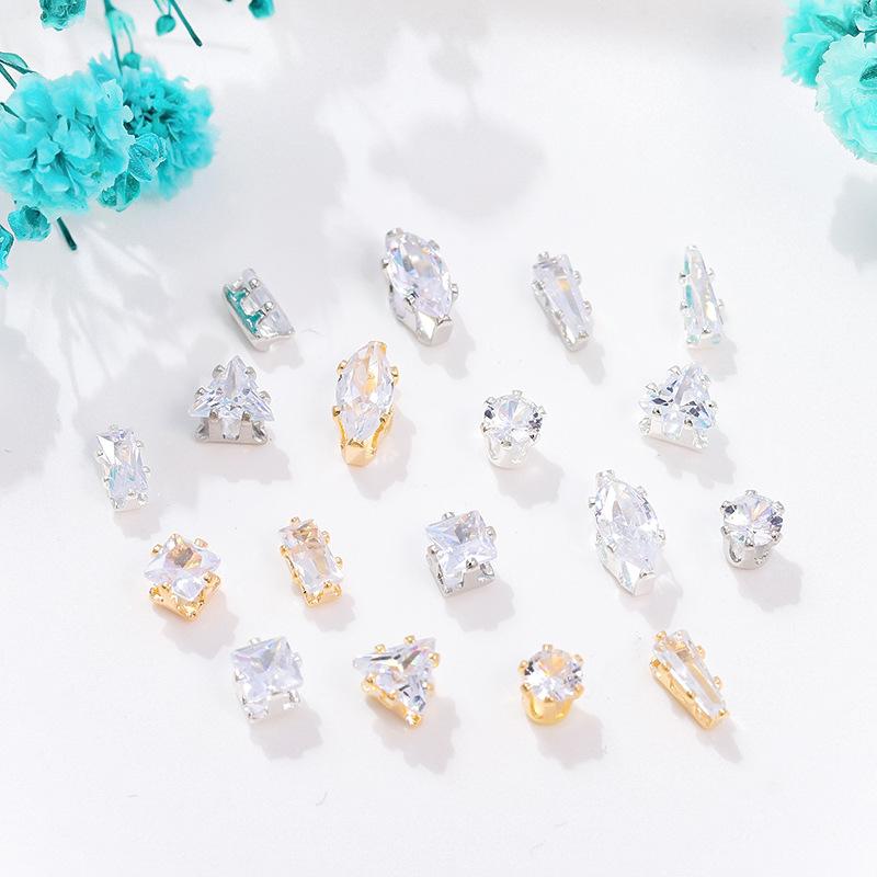 copper plating kc micro inlaid zircon geometric rhinestones golden gold-plated color retention zircon manicure jewelry jewelry accessories materials