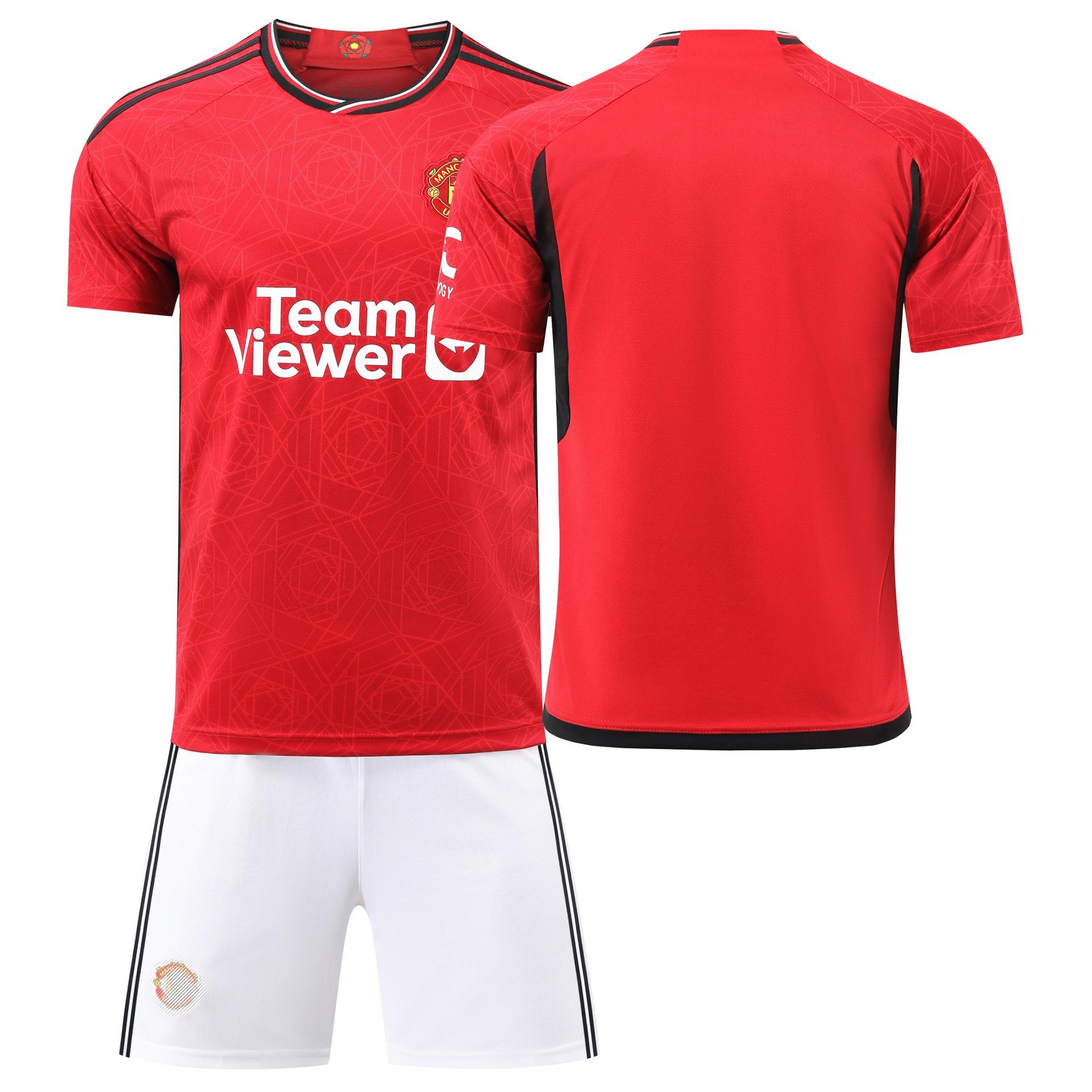 manchester united soccer suit set men's short-sleeved uniform clothes primary school student jersey children's football sports printing training wear