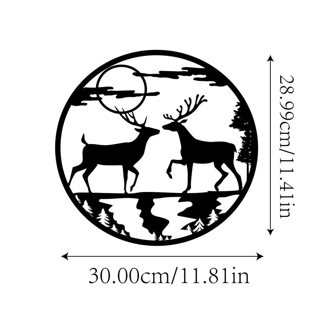 iron art 1 piece metal metal deer wall art, moon mountain wall art wall hanging decoration cross-border hot full figure