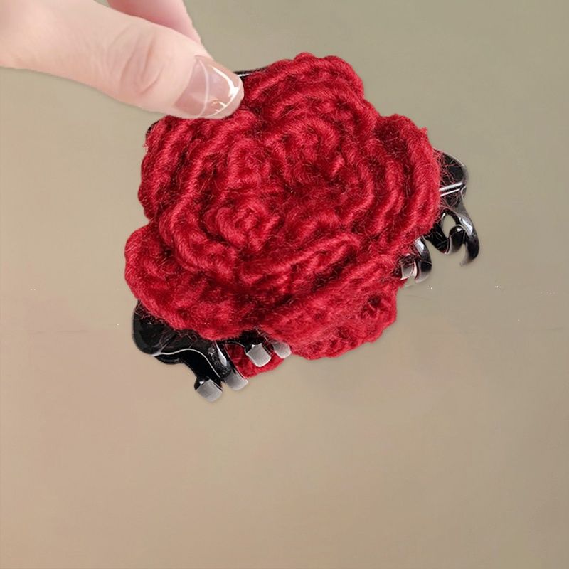 Cute red rose flower clips, New Year red handcrafted flower art hair clips, Chenmo accessories, hair clips wholesale detail image 4