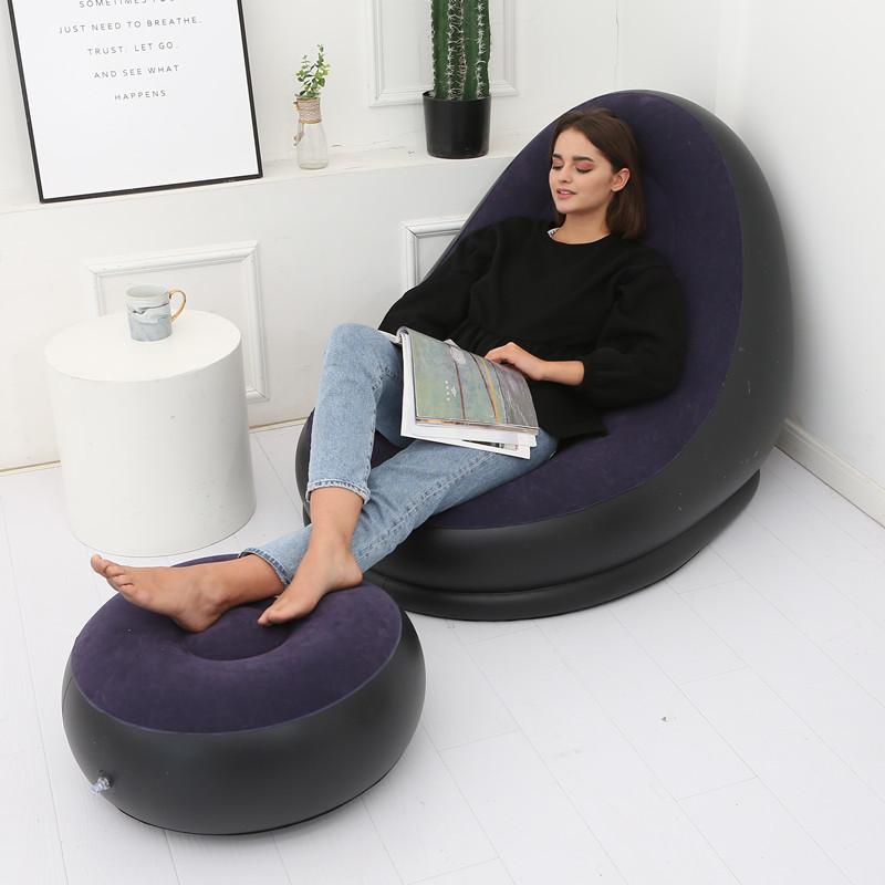 New Inflatable Lounger Portable with Foot Mat Lazy Sofa Flocking Bed Outdoor Furniture Gift Wholesale