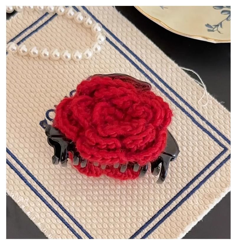 Cute red rose flower clips, New Year red handcrafted flower art hair clips, Chenmo accessories, hair clips wholesale detail image 14