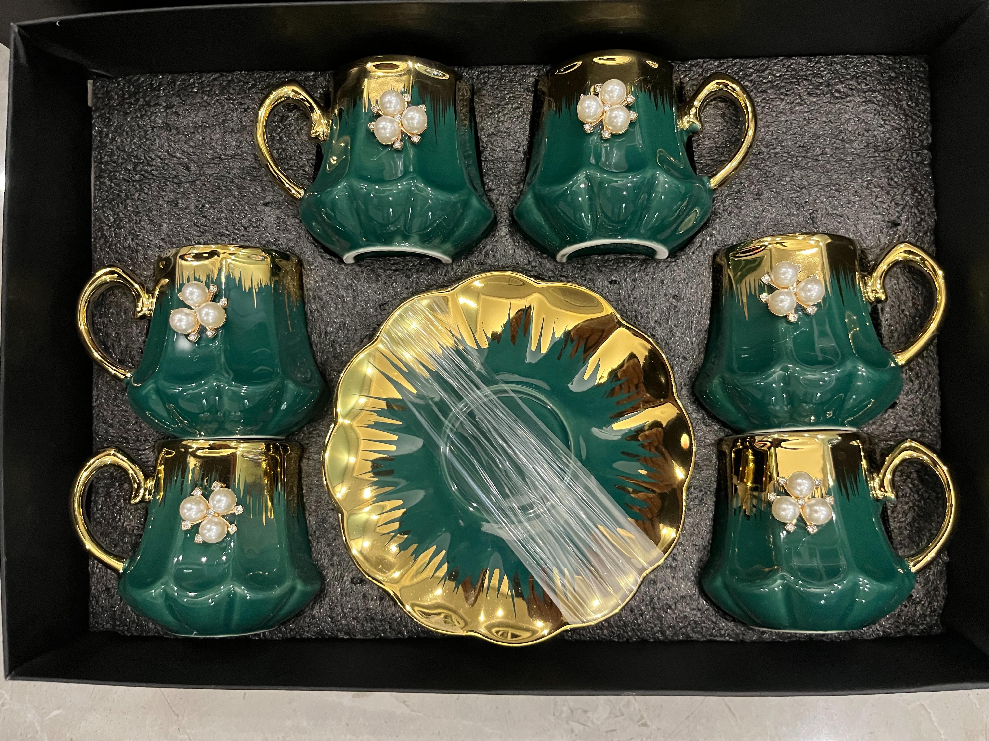 6杯6碟咖啡杯茶杯套装金色