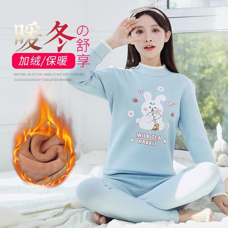 girls' thermal underwear thickened velvet padded bottoming shirt student cotton jersey autumn clothes long pants pure cotton women warm suit