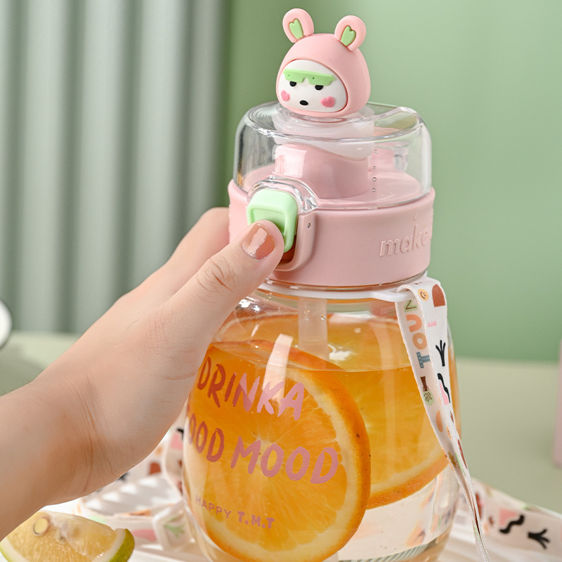Y217-1611 Straw Cup, new cute plush plastic water cup, universal student portable high-temperature resistant wholesale cartoon double-drinking cup
