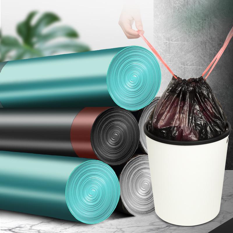 automatic closing household kitchen universal plastic bag thick drawstring garbage bag household disposable black garbage bag