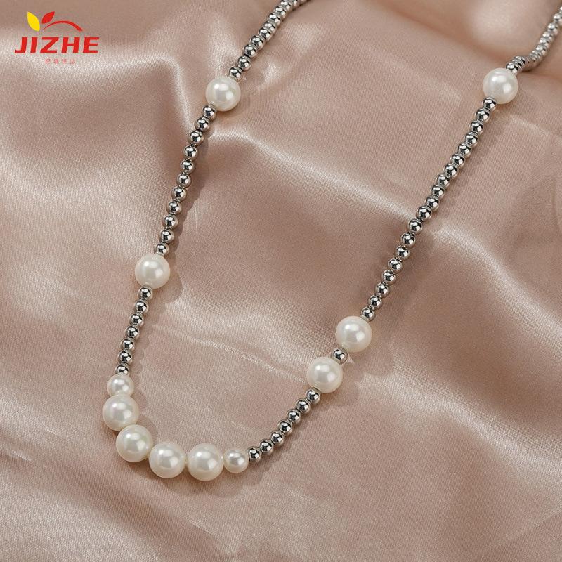 star-like pearl steel ball necklace men and women street hip hop stainless steel round beads a string of beads all-match necklace trendy