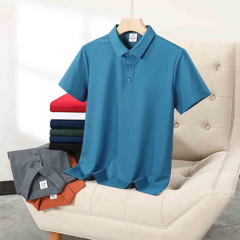 Spring And Summer New Loose And Comfortable Denim Seamless Solid Color Short-Sleeved Lapel Polo Shirt Dx-5A500 Item Picture