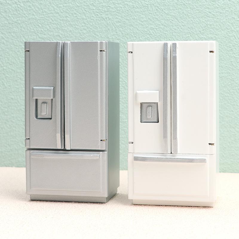 1:12 dollhouse dollhouse mini furniture model kitchen scene white silver gray double door refrigerator