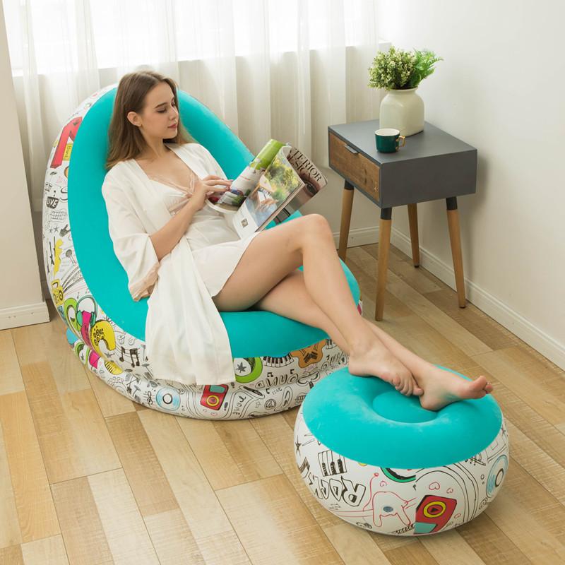 new lazy sofa inflatable foldable recliner outdoor sofa bed with pedal comfortable combination flocking couch details Picture