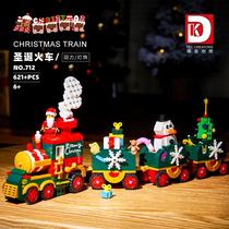 christmas series santa claus train compatible with lego assembled building block toys